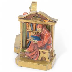 Pair of L. V. Aronson bookends, modelled as seated monks, H16cm