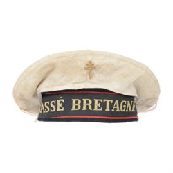 WWII French Navy Bachi, FFL cap with summer whites cover and scarce Cuirasse Bretagne, cap...