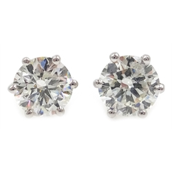  Pair of 18ct white gold diamond stud ear-rings, hallmarked, each diamond approx 0.8 carat  