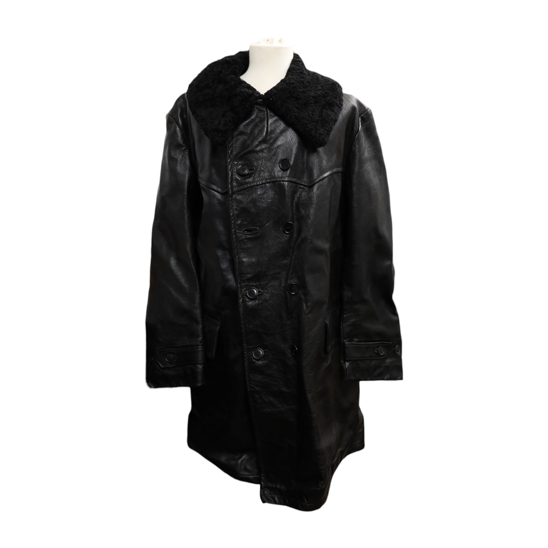 Swedish green army field coat, M1909, with a sheepskin lining and military leather jacket 