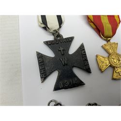 RAOB jewel Bourn Lodge 9394 with 25 years bar; two masonic jewels and triangular pendant watch; British Iron Cross style propaganda medallion; French Legion of Honour and Combatants Cross; and three foreign medals
