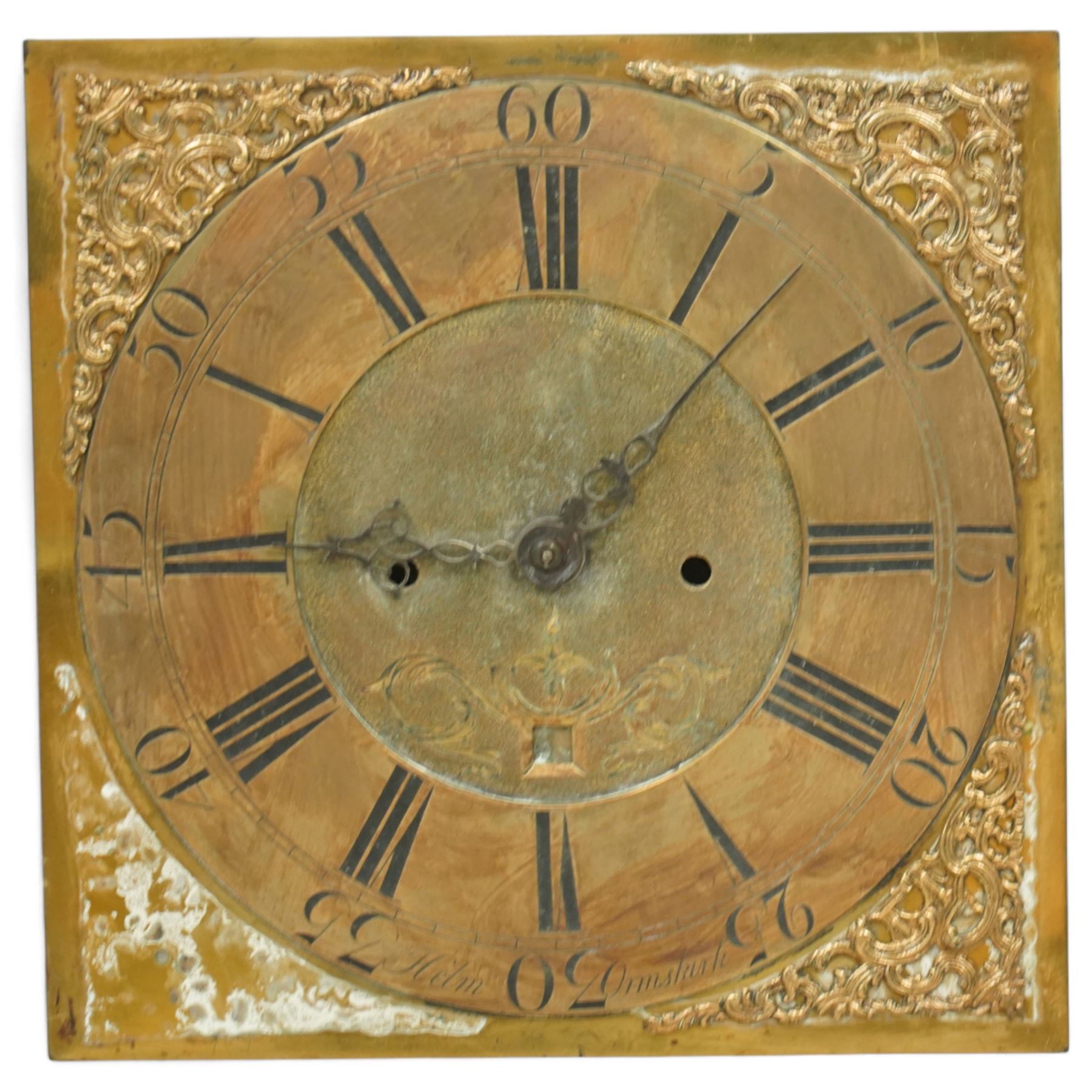 Three empty oak longcase clock cases-for restoration , parts, repair, and two 30hr chain driven movements with 12