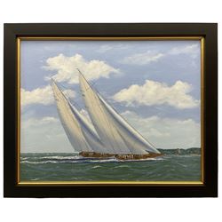 George Drury (British 1950-): 'Candida and Astra off the Royal Yacht Squadron', oil on board signed, titled verso 38cm x 48cm