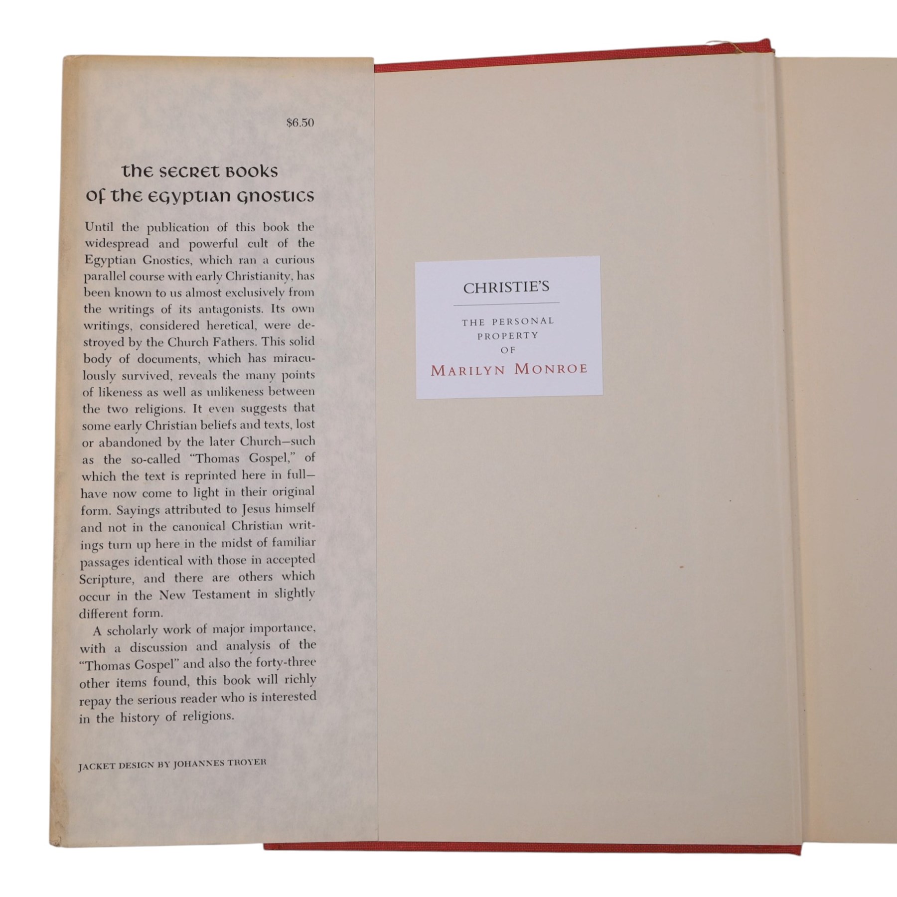 Marilyn Monroe - six religious books originally owned by Marilyn Monroe, purchased as part of lot 561 from 'The Personal Property of Marilyn Monroe' auction held at Christies, New York, October 1999, to include Kazantzakis, Nikos: The Saviors of God Spiritual Exercises, Doresse, Jean: The Secret Books of the Egyptian Gnostics, McCarthy, Mary: Memories of a Catholic Girlhood, Buber, Martin: The Tales of Rabbi Nachman, etc