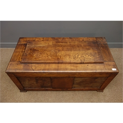  Early 20th century pine blanket chest, panelled front and sides, W114cm, H50cm, D57cm  