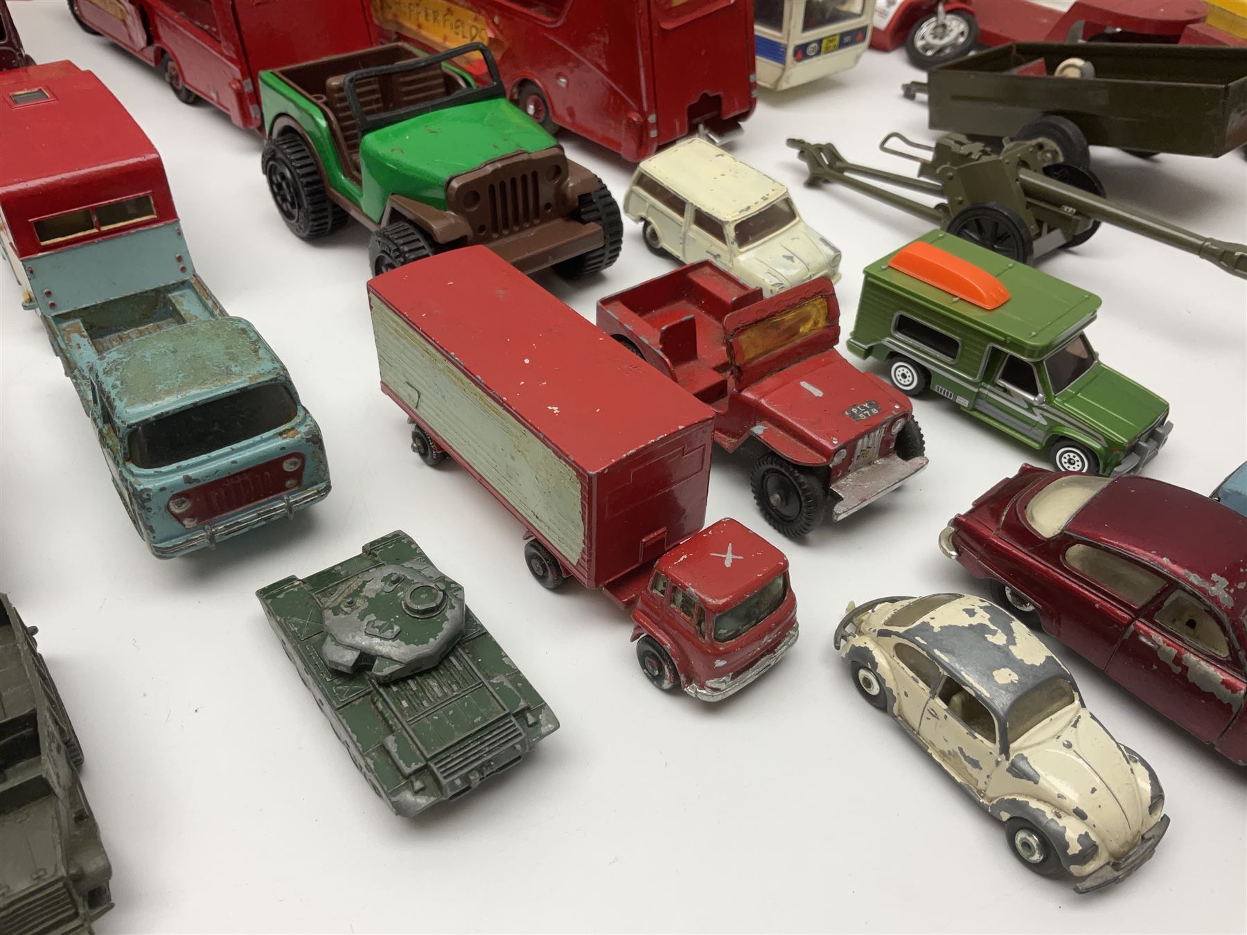 Various makers - Matchbox Superkings Snorkel Fire-Engine No.K-39 and King Size Scammell Tipper Truck No.K-19; both boxed; and large quantity of unboxed, playworn and repainted models by Dinky, Corgi, Lesney, EFE, Micromachines etc