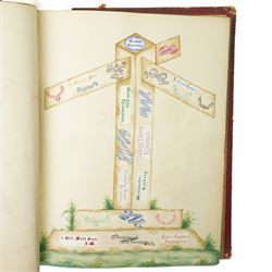 Victorian scrap book intricately worked with scraps heightened in watercolour with crests, military subjects and others on sixty five pages