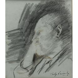 Philip Naviasky (British 1894-1983): Self Portrait in Profile, charcoal and coloured ink signed in pen 23cm x 19cm