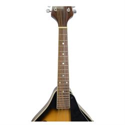 Boston 'A' style teardrop mandolin, together with a similar Gear 4 Music example and two Ultralite by Tanglewood stands