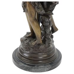 After Hippolyte Francois Moreau (1832-1926), bronzed figure of a a woman and child, signed to base, upon black marble effect plinth, H68cm