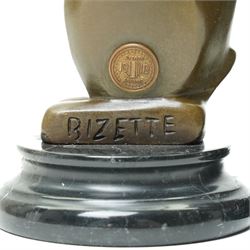 After André Bizette-Lindet - pair of Art Deco style bronze rabbits, bearing signature and foundry stamp, overall H16cm (2)