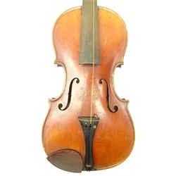  19th century violin, two piece back, labelled Andreas Guarnerius Fecit Cremona Sub Titulo Santa Teresia 1675 and 1872 written in ink, LOB 14