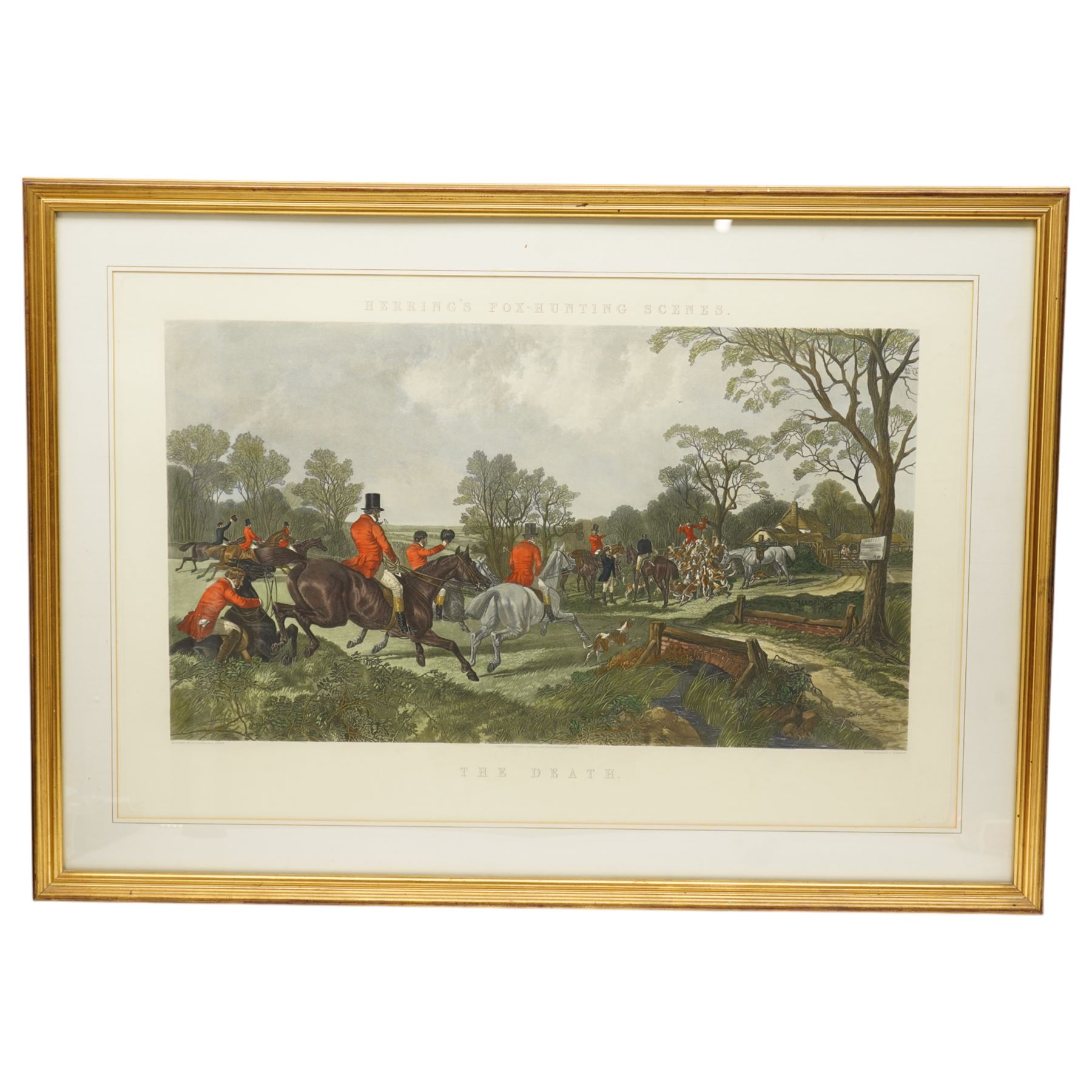 After John Frederick Herring Sr (British 1795-1865): 'Herring's Fox-Hunting scenes', set of four large engravings and aquatints with hand-colouring 57cm x 88cm (4)
