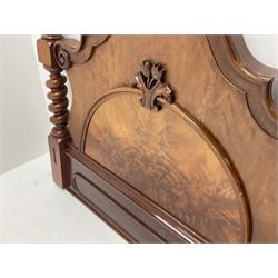 Victorian mahogany barley twist support headboard, shaped and moulded back, stile supports 