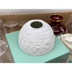 Murano glassware; Coalport and other figures; cut glassware including two decanter sets; drinking glasses; small collection of table bells; royalty commemorativeware etc