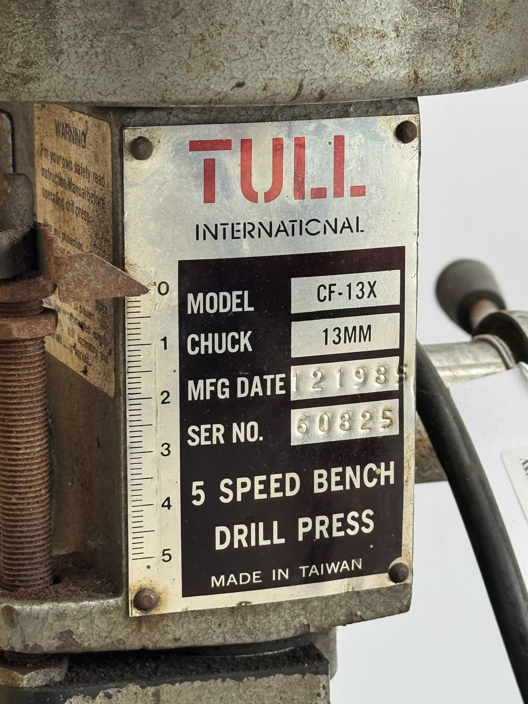 Tull bench pillar drill, Beechers Bender, Clarke grinder, pair of Stilsons, axel stands and bottle jack