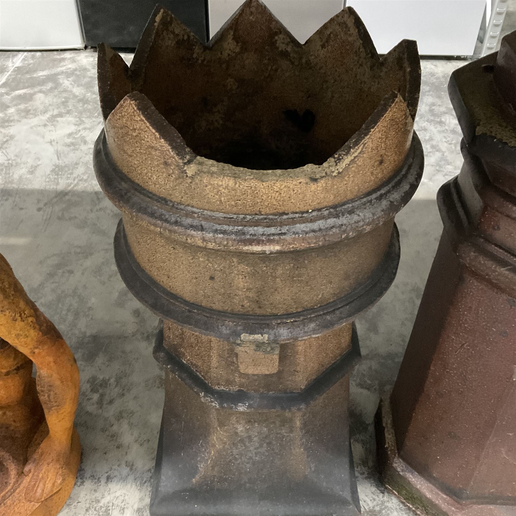 Set of three terracotta chimney pots  - THIS LOT IS TO BE COLLECTED BY APPOINTMENT FROM DUGGLEBY STORAGE, GREAT HILL, EASTFIELD, SCARBOROUGH, YO11 3TX