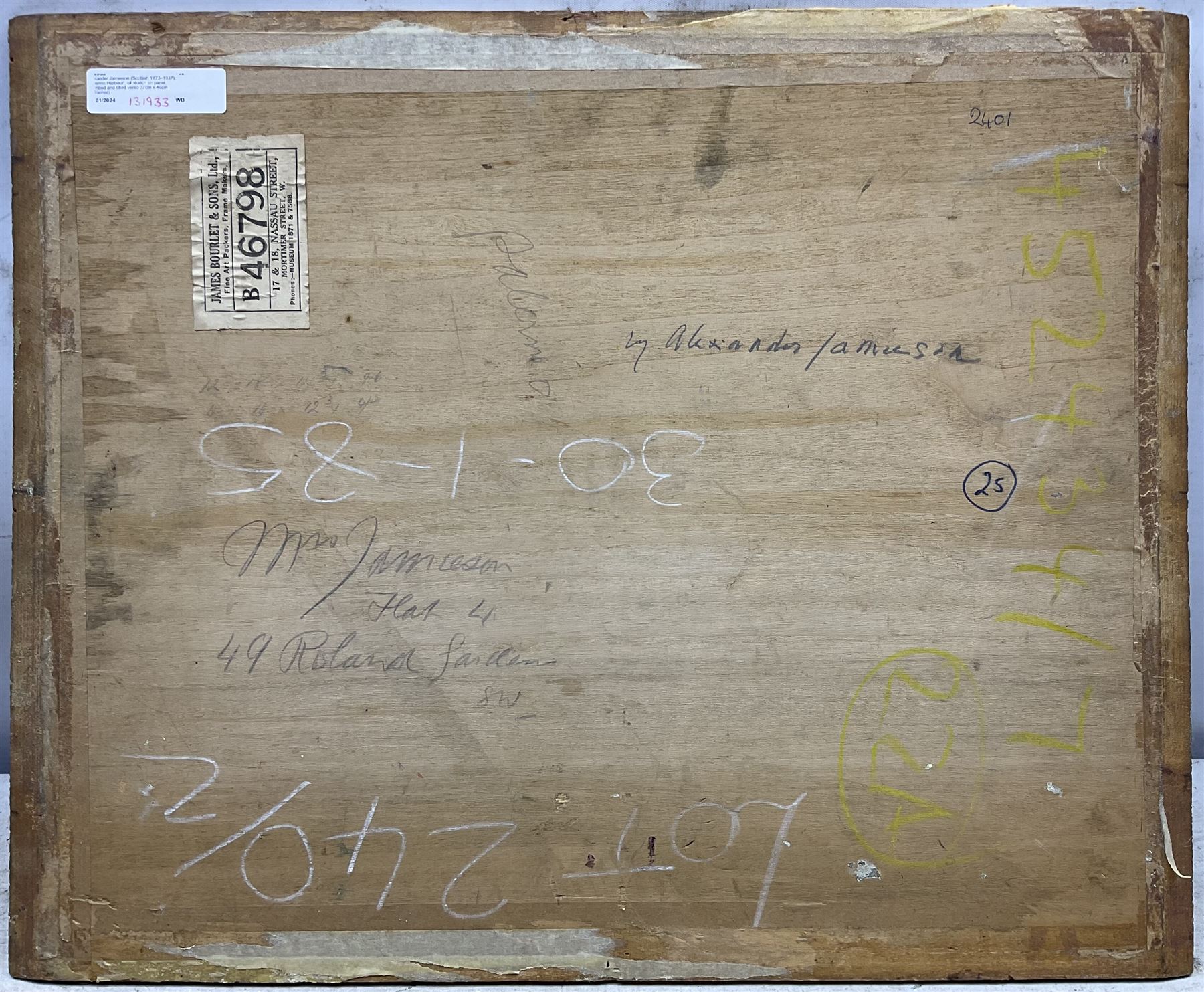 Alexander Jamieson (Scottish 1873-1937): 'Palermo Harbour', oil sketch on panel, inscribed and titled verso 37cm x 46cm (unframed)