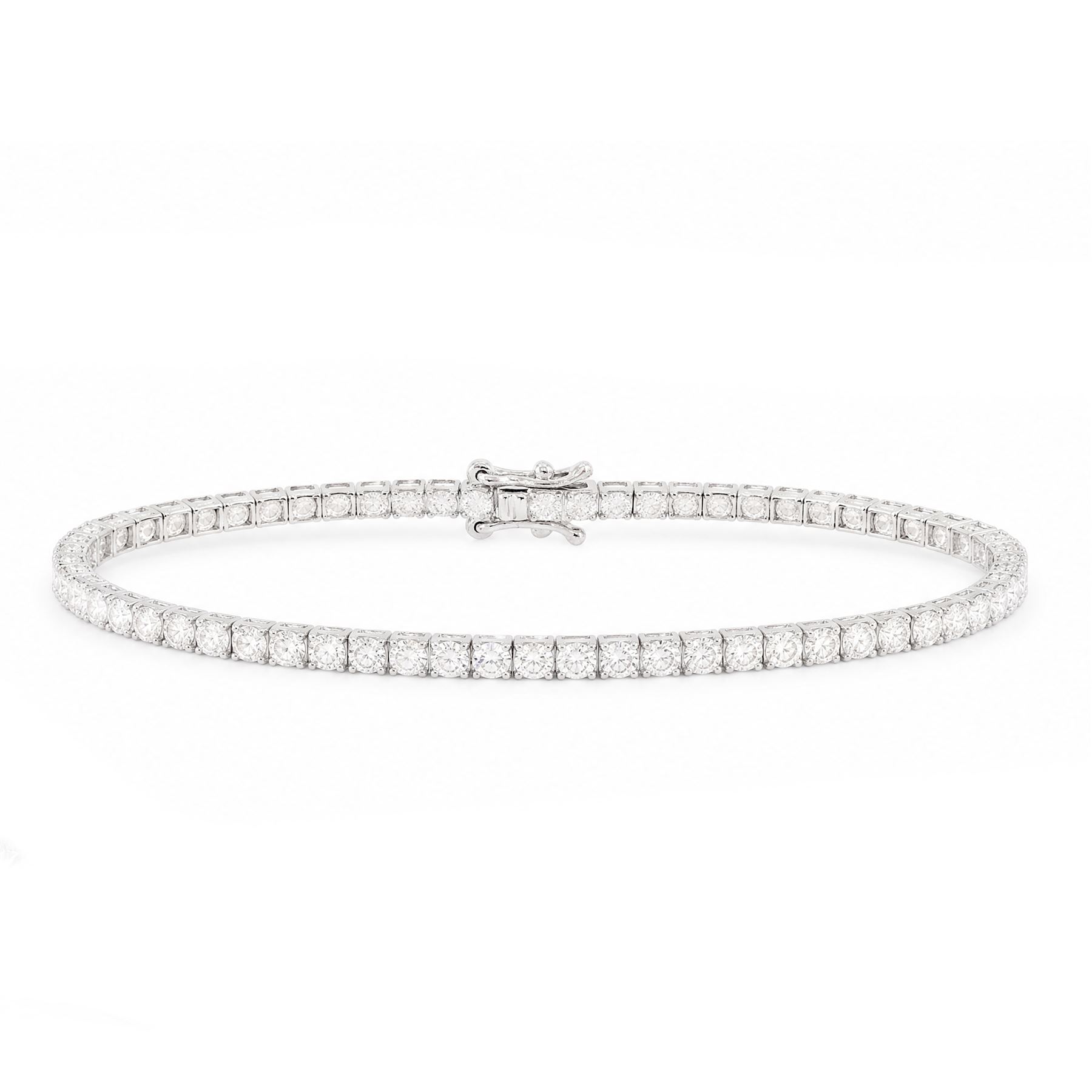 18ct white gold diamond bracelet, four claw set with seventy-three round brilliant cut diamonds, stamped, total diamond weight approx 2.50 carat