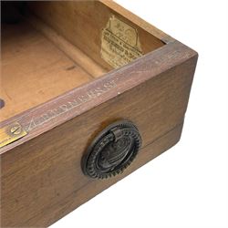 Howard & Sons. - 19th century walnut twin pedestal desk, moulded rectangular top with tooled leather inset, fitted with nine drawers with circular pressed brass handle plates decorated with urns, each drawer fitted with a 'Hobbs, London' lock, on plinth base, the upper right-hand drawer stamped 'Howard & Sons, Berners St.' and with paper label