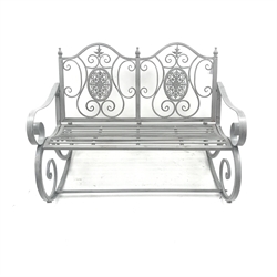 Silver finish two seat garden rocking bench, W120cm