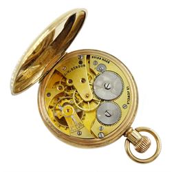 9ct gold open face Swiss lever, 15 jewels keyless pocket watch by J W Benson, London, white enamel dial with Roman numerals and subsidiary seconds dial, London 1936