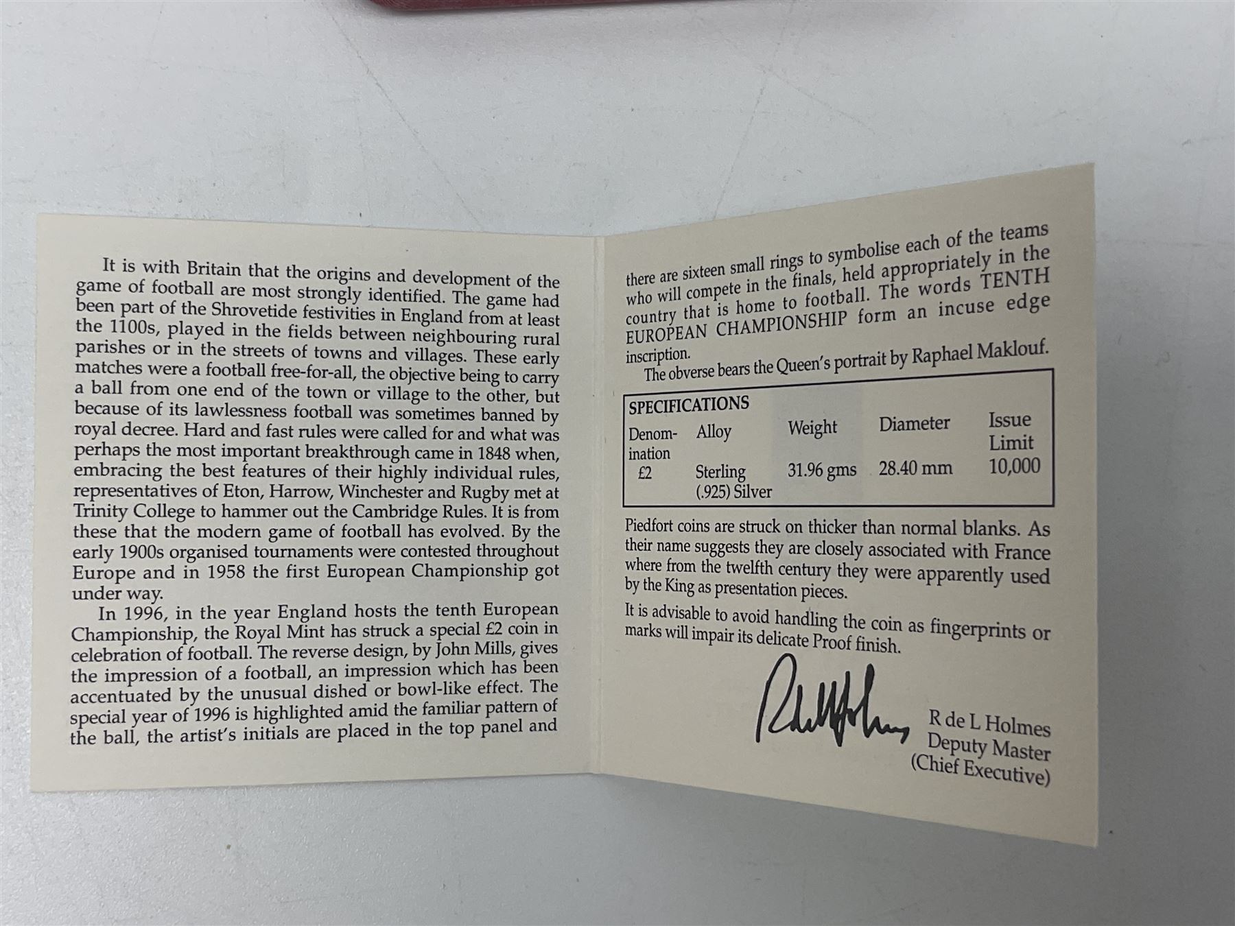 The Royal Mint United Kingdom 1996 'A Celebration of Football' silver proof piedfort two pound coin, cased with certificate