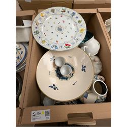 Old Tupton Ware vase, Royal Doulton Juno pattern dinner wares and other ceramics, in three boxes, etc