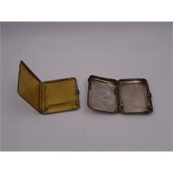 1930s silver cigarette case, of rectangular form, engraved with a stag shot with an arrow to hinged cover, opening to reveal a gilt interior engraved with date, hallmarked William Neale & Son Ltd, Birmingham 1936, together with an early 20th century silver cigarette case, with engine turned decoration and black cartouche to cover, hallmarked, tallest H8.4cm