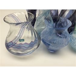 Collection of green/blue Caithness glass vases, to include mottled and swirl designs, largest 20cm (26)