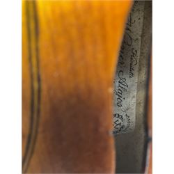 1920s continental large viola with 42cm two-piece maple back and ribs and wide grain sprucewood top with guarnerie sound holes, bears label 'Werner Alajos Budapest', overall length 69cm; in modern carrying case