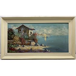 Continental School (Late 20th Century): Villa beside Lake Como, oil on canvas signed 'Giano' 38cm x 79cm