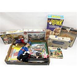 Collection of toys and puzzles, including Kerplunk, Noddy jigsaw puzzle and Postman Pat dolls. 
