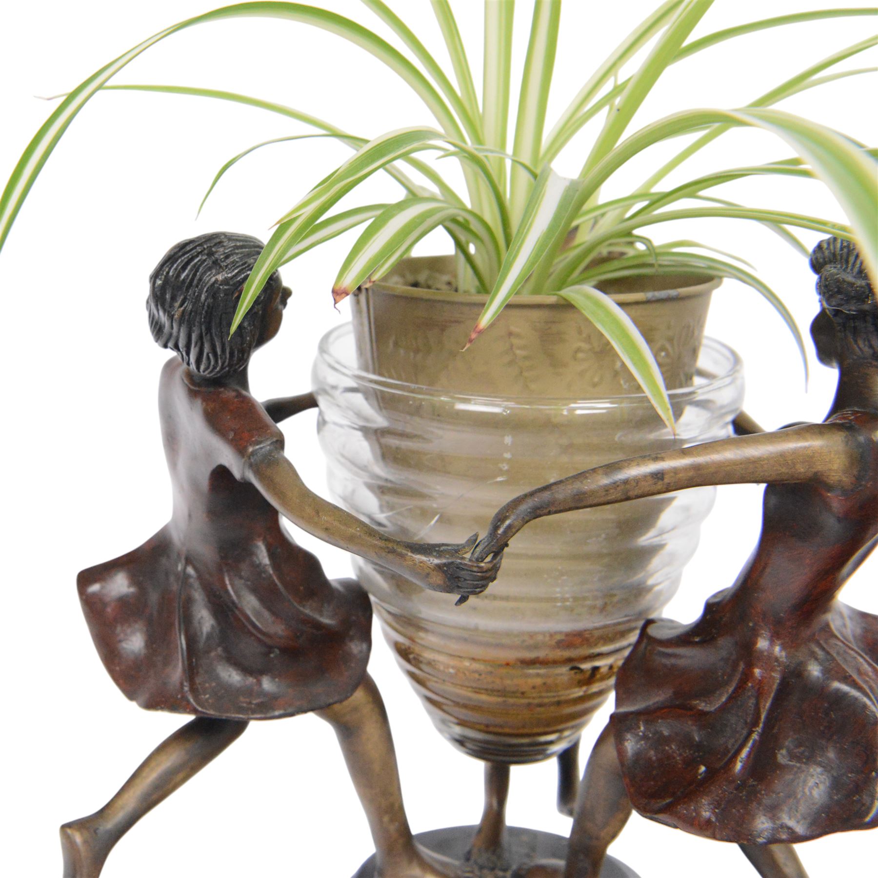 After Edouard Louis Collet: Circle of Three, bronze and glass centrepiece, H22cm