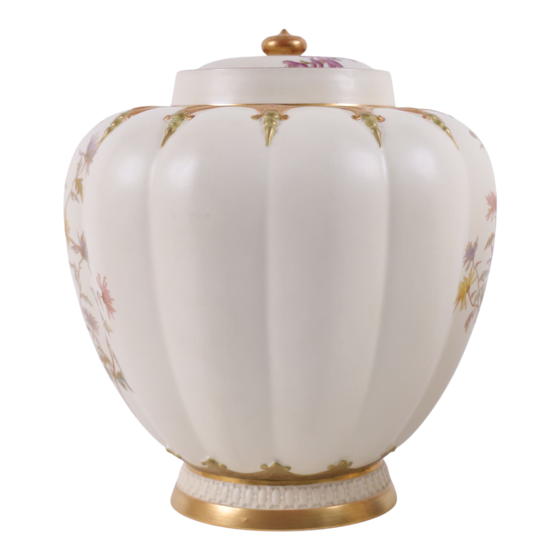 Royal Worcester pair of blush ivory jar and covers, painted with floral sprigs and gilding detail, with price mark beneath and numbered 1312,  H28cm