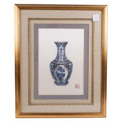 Dimitar Keshishev (Russian/Bulgarian Contemporary): 'Nostalgia', abstract acrylic on canvas signed and dated '09, 16cm x 19cm; French School, Impressionist River scene, oil on board 18cm x 23cm; Chinese silk panel, oil of Cologne and and a pair of miniature coloured engravings of Cambridge (6)