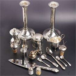 Pair of modern silver candlesticks on circular loaded bases H21cm Sheffield 2009 Maker Car...