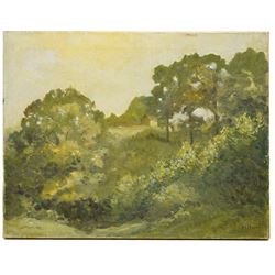 Marjorie Hoare (British 1953): 'House in Provence' and 'The Copse', two oils on canvas signed, inscribed verso max 37cm x 44cm (2)
