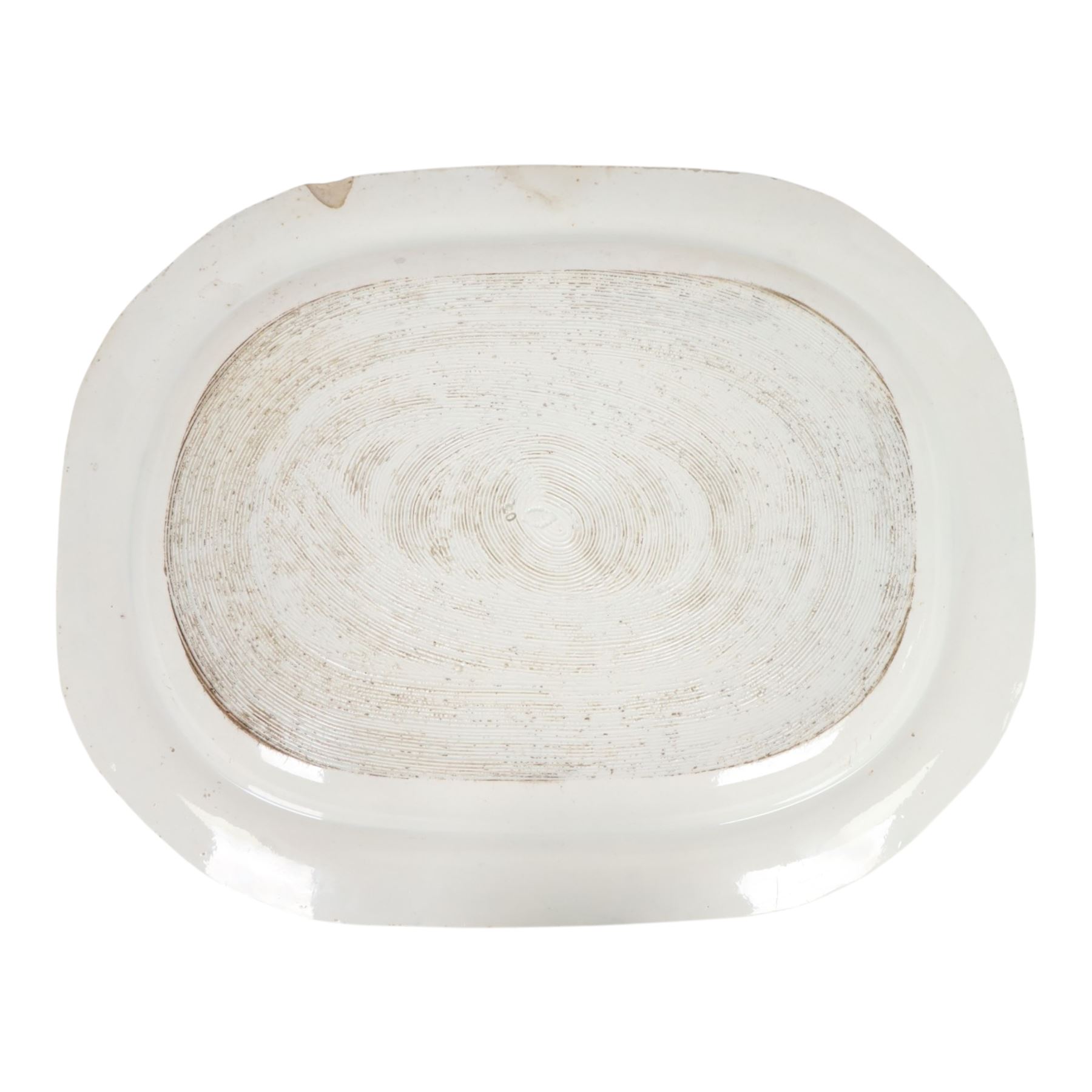 Early 19th century Andrew Stevenson blue and white transfer printed pottery meat plate, decorated in the Pastoral Courtship pattern, circa 1820-1830, with impressed marks beneath, L54cm
