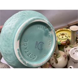 Royal Worcester miniature loving cup, Royal Doulton Wendy figure HN 2109, Lladro dish, two Giuseppe Armani figures, Staffordshire style figural vase, Crown Devon Fieldings blush ivory ewers and twin handled vases, Villeroy & Boch, Royal Doulton, Carlton Ware, Masons ironstone, other ceramics, teawares etc in four boxes