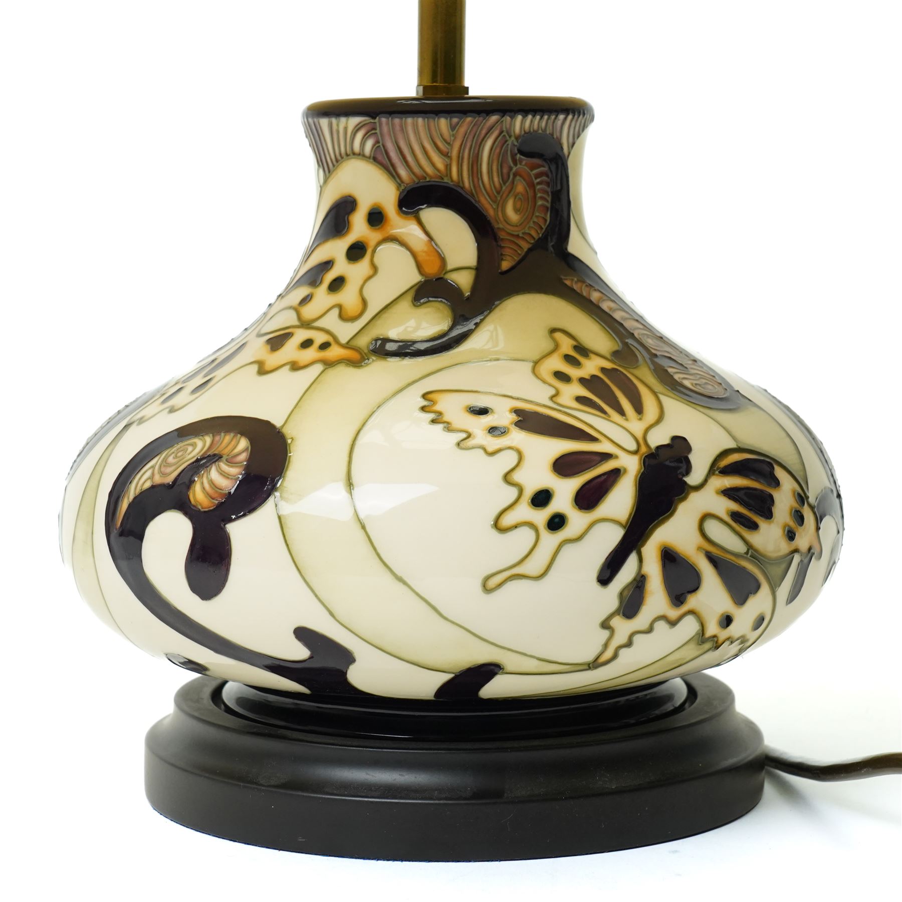 Moorcroft table lamp, decorated with butterflies on a cream ground, possibly a limited edition piece, including shade H42cm 