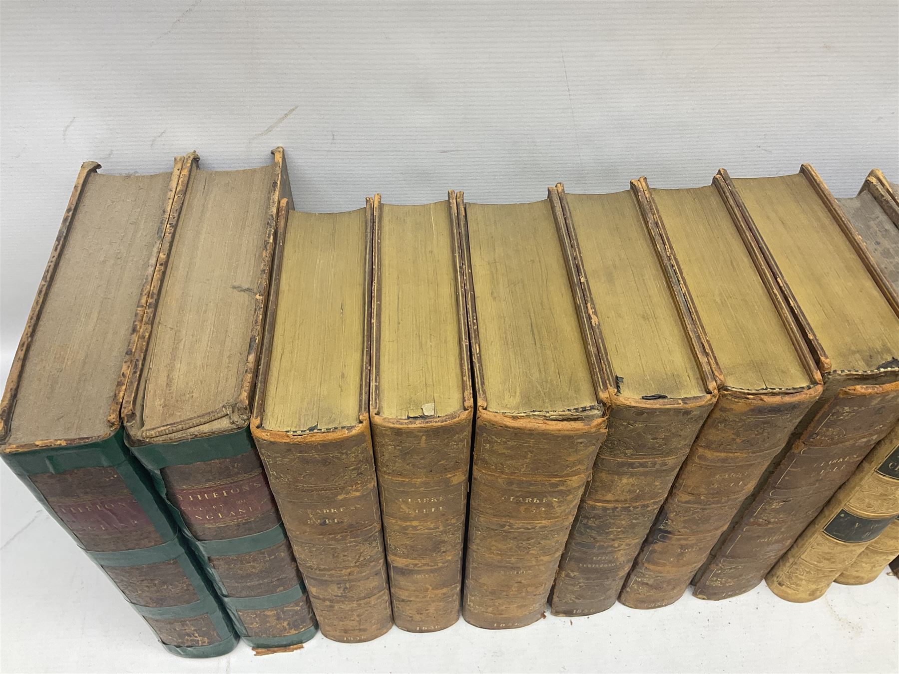 19th century and later leather bound books, to include Froissart, Sir John; Chronicles of England, France, Spain, Portugal, Scotland... two volumes London, 1812, Lyttleton, George: The History of England... two volumes London 1806, Clarke Adams; The Holy Bible, in six volumes, London 1836 and five other books 