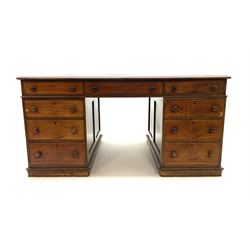 19th century mahogany partners desk, fitted with six drawers to front and two cupboards to rear