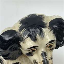 Pair of Victorian style Staffordshire Spaniels, H27cm