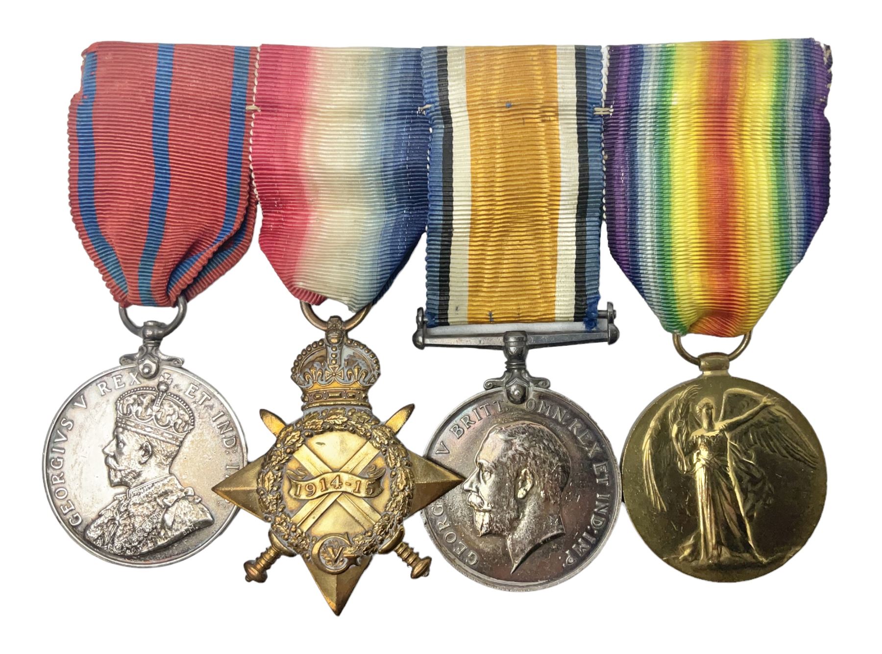 WW1 Naval group of four medals comprising British War Medal, 1914-15 Star and Victory Medal awarded to M.10222 E.W. Starmer J.R.A. (later S.R.A.) R.N.; and St. John Ambulance Brigade Coronation 1911 Medal to Pte. E.W. Starmer; all with ribbons