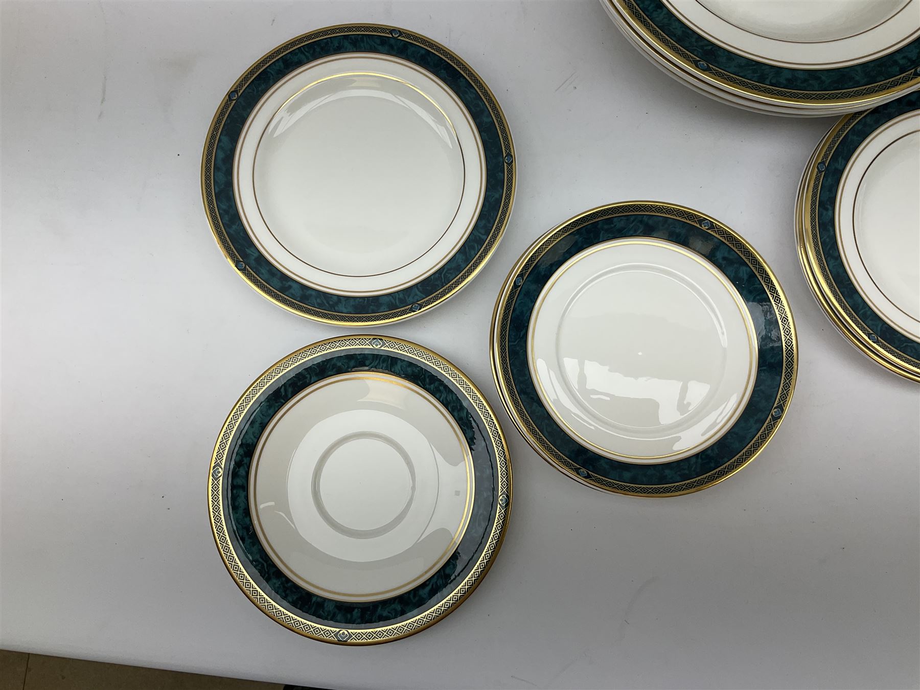 Royal Doulton Biltmore patterned tea and dinner wares, to include four teacups and saucers, four coffee cans and saucers, dinner plates, side plates, soup bowls and bowls for four etc, seconds, (37)