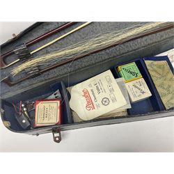 German trade violin c1900 with 35.5cm two-piece maple back and spruce top; bears label 'Made in Germany Apollo Class 6 No.2132' L59cm; in carrying case with two bows