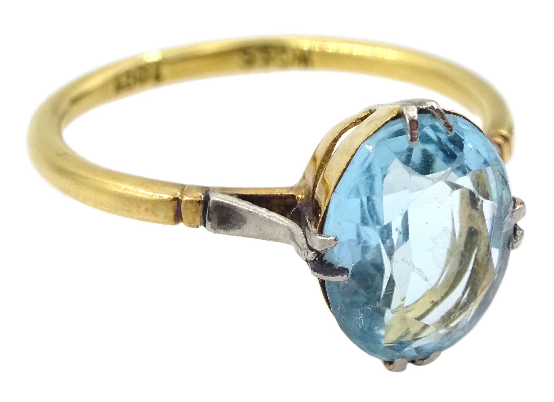 Early 20th century gold single stone blue stone ring, stamped 18ct, makers mark W G & S (possibly William Griffiths & Sons)