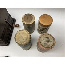 Edison Gem wind up phonograph, serial number 255655, with horn and eight cylinders, H21cm