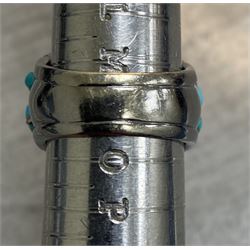 18ct gold black rhodium plated turquoise leaf and round brilliant cut diamond ring, stamped 750